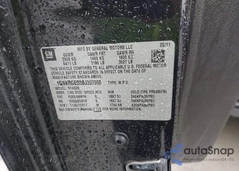 2011 Chevrolet Traverse 1Lt из США, поврежденный, VIN 1GNKRGED3BJ397906